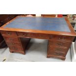 Superb large, blue leather topped desk, 90 x 150 cm