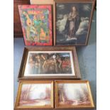 Pair of oils, signed Gorman, both framed together with 3 framed prints, one ex-Medici Society (Qty),