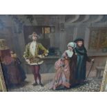 W H Eugene 1879 genre oil on board, Medieval interior scene, The oil measures 39 x 50 cm