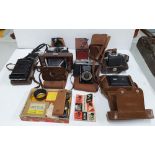 Collection of vintage 20thC cased cameras to include Kershaw & Konica examples together with a small