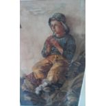 Circle of Walter LANGLEY (1852-1922) watercolour "Young fisher boy at rest", unsigned, framed, The
