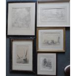Six Victorian/Edwardian watercolour wash & pencil drawings, all by differing artists, all framed (6)
