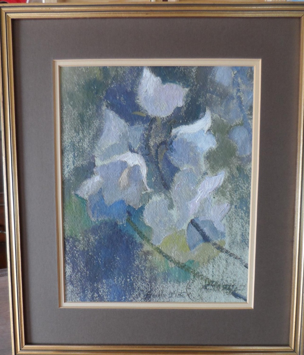 Franklin WHITE (1892-1975) oil sketch on paper, "White flowers in bloom", signed and studio stamped, - Image 2 of 5