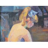 P J Unwin oil on board, "Back of nude girl", signed framed, The portrait measures 44 x 33 cm