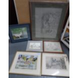 Collection of 6 framed, 20thC watercolours by differing artists Please note - 1 w/c is over a