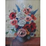 William Palmer, early 20thC oil on board, "Vase of red poppies & other flowers" in original,