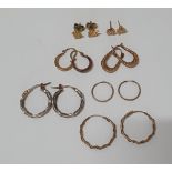 Collection of 8 pairs of ladies earrings to include 9ct gold and silver examples (9)