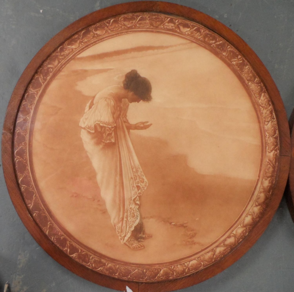 Pair of antique French circular prints in original, matching oak frames, The prints measure 50 cm in - Image 2 of 3