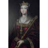 Superb quality, large 20th/21st oil on board, portrait of Isobella Catolica, indistinctly