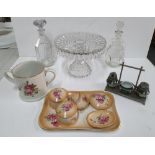 Stunning quality cut-glass cake stand (perfect condition) together with 2 old cut-glass