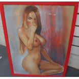 Large, unsigned, late 20thC pastel portrait of a busty blonde, framed & glazed, The portrait