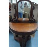 Victorian mahogany, mirror topped dressing table in semi-circular form on tripod footing, 90 cm wide