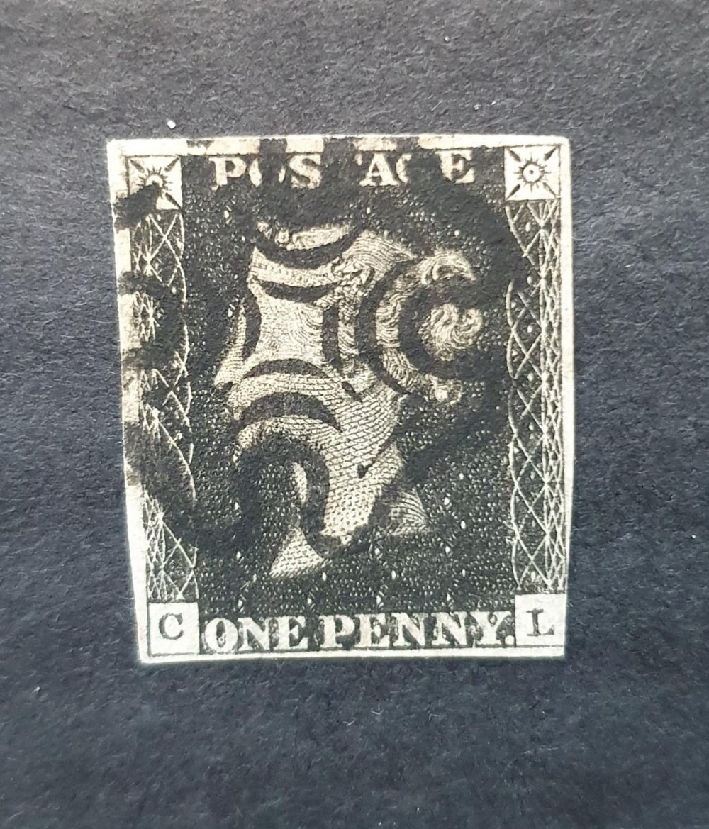 QV penny black (C-L) plate 9 with 3 good margins (nearly 4 margins) with good, clean black Maltese