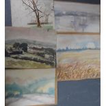 Five unsigned 1960s watercolours, all unframed (5)