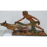 1920s/30 Art Deco period large ceramic "Flapper & Alsatian dog", numbered 833042. 0040 60 cm long