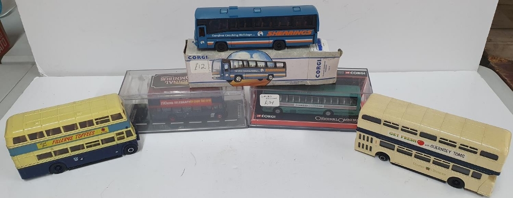 Collection of 5 Corgi buses to include 3 still in original boxes (5)