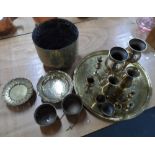 Collection of Arabic style brassware to include a large circular tray, vases & goblets etc (Qty)