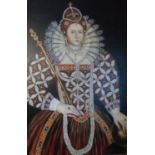 Large modern oil on board, portrait of Queen Elizabeth I in full pearl regalia, indistinctly