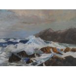 Unsigned, Rocky coastal scene oil on board, manner of Roderick O'Connor, ornate frame, The oil