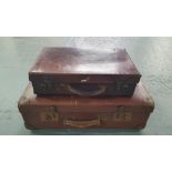 Adults & child's vintage brown leather suitcases (2)