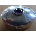 925 silver pill box in plain form topped with a single oval cut Amethyst,
