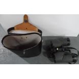 Fine quality, large vintage 12 x 50 wide angle binoculars complete with 4 cover caps and good