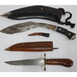 Sheathed inlaid Kukri knife together with another sheathed Asian example (2)