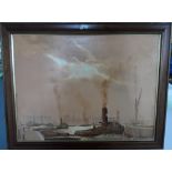 J Chapman 1991 oil on board, "Dock scene", signed and dated, wood framed, The oil measures 46 x 61