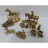 Well cast brass animal ornaments including some solid horse examples etc (11)