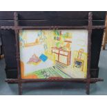Jack Shaw, crayon, colourful lounge scene set in a pleasing vintage frame (1) 17 x 22cm