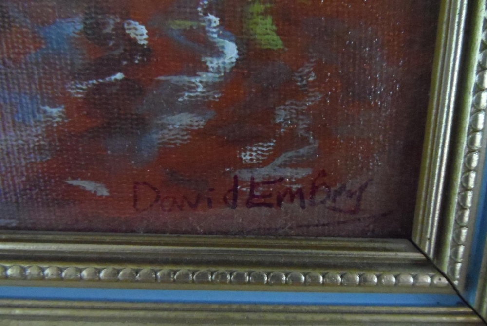 David B Embrey impressionist oil on board, "Camber sands", signed, framed, The oil measures 13 x - Image 3 of 3