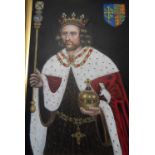 Superb quality, large 20th/21st oil on board, portrait of King Henry in full coronation regalia with