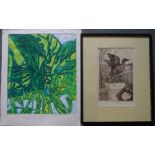 E Levinson 2/12 limited edition coloured etching, unframed, together with indistinctly signed