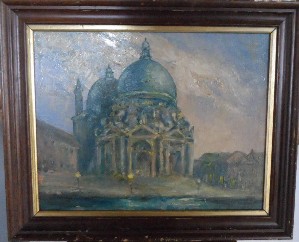 Unsigned, impressionist oil on card, "View of St Pauls", framed, The oil measures 28 x 36 cm