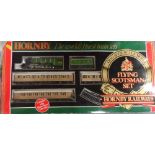 Boxed Hornby, "Flying Scotsman" train set together with other trains and track & other