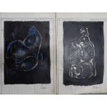 Pair of interesting, mid 20thC French abstract figures in the manner of Henry Moore (2),