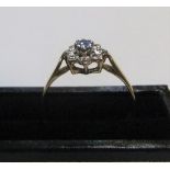 9ct yellow gold, white & blue sapphire cluster ring Approx 1.5 grams gross, size P