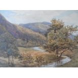 Attributed to Josiah Clinton JONES (1848-1936) watercolour "Country river scene", label verso,