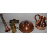 Collection of various Edwardian copper & brass items to include a copper bed warming pan and a brass