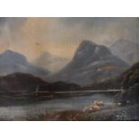 Indistinctly signed, early 20thC oil on canvas, "Highland landscape", grey painted wood frame, The