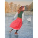 Gerry Gibbs 2011 oil on board, "The lone skater", wood framed, signed and dated, The oil measures 58