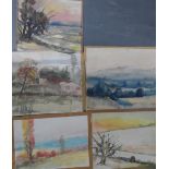 Five unsigned 1960s watercolours, all unframed (5)