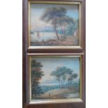 Pair of small, unsigned Georgian watercolours, circa 1800 "Lakeland landscapes" , later thin wood