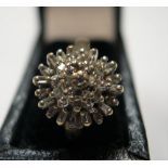 9ct yellow gold, diamond cluster ring Approx 2.4 grams gross, size H