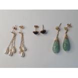 Three pairs of ladies 9ct gold earrings (3)