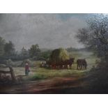 Fine quality unsigned oil "Traditional hay gathering" in superb ornate frame, The oil measures 27
