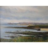 Fine quality, unsigned, 20thC impressionist oil on board, "View along the coast to distant town"