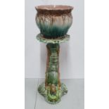 Stunning unmarked Victorian 2-part ceramic jardinière (a/f), 77 cm tall, Condition - 1 main area