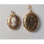 Two antique lockets, one with a cameo which is 9ct gold B&F together with a rolled gold example (2)