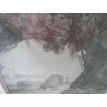 Unsigned pencil sketch of a beach scene viewed from a cave, watermarked to 1817, framed, The drawing